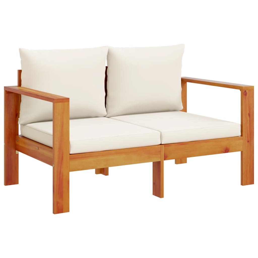 Solid Acacia Wood 2-Seater Garden Sofa with Cushions