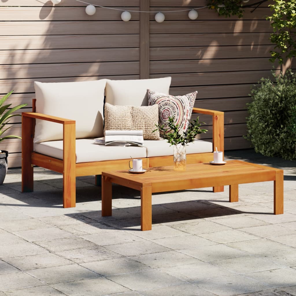 Solid Acacia Wood 2-Seater Garden Sofa with Cushions