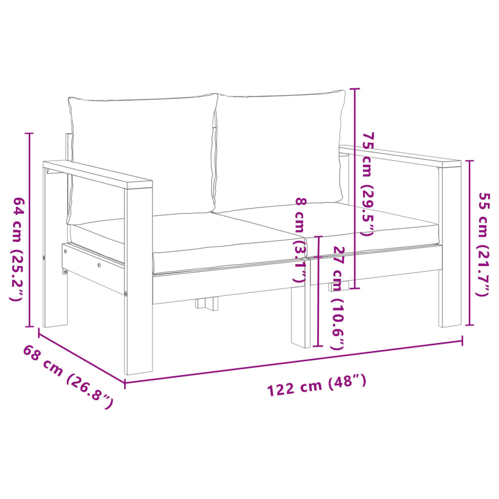 Solid Acacia Wood 2-Seater Garden Sofa with Cushions