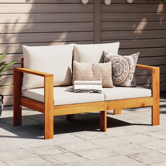 Solid Acacia Wood 2-Seater Garden Sofa with Cushions