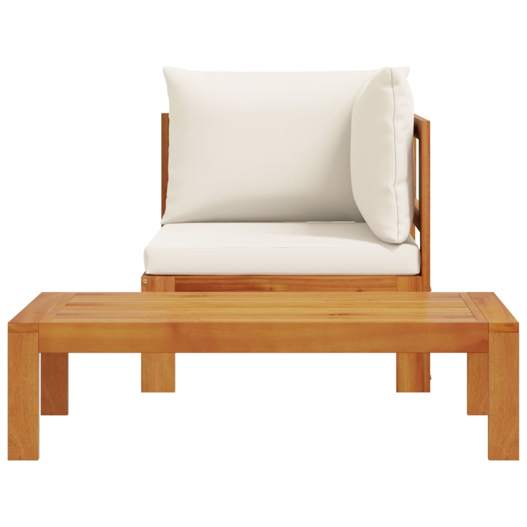 Solid Wood Acacia 2-Piece Garden Sofa Set with Cushions