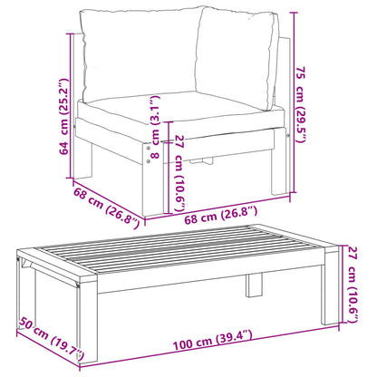 Solid Wood Acacia 2-Piece Garden Sofa Set with Cushions