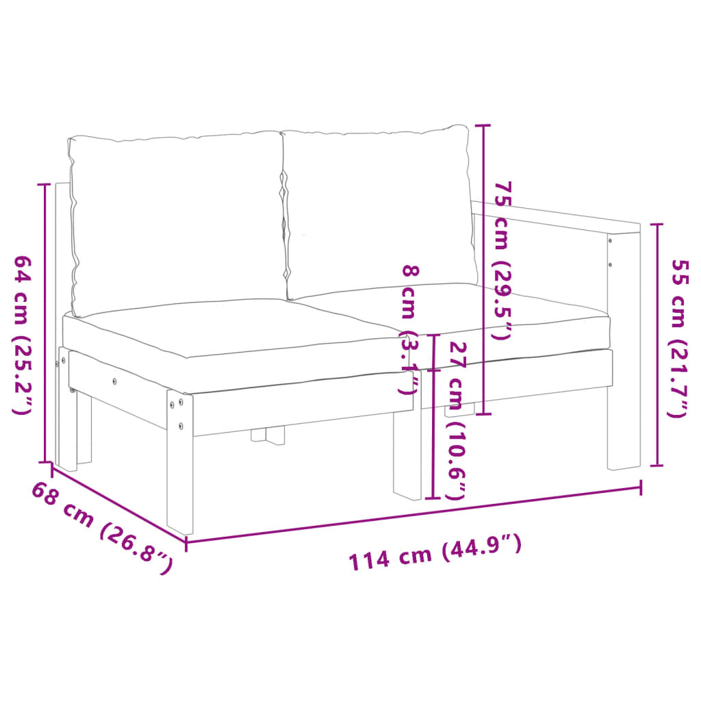 Solid Wood Acacia 2-Seater Garden Sofa with 1 Armrest