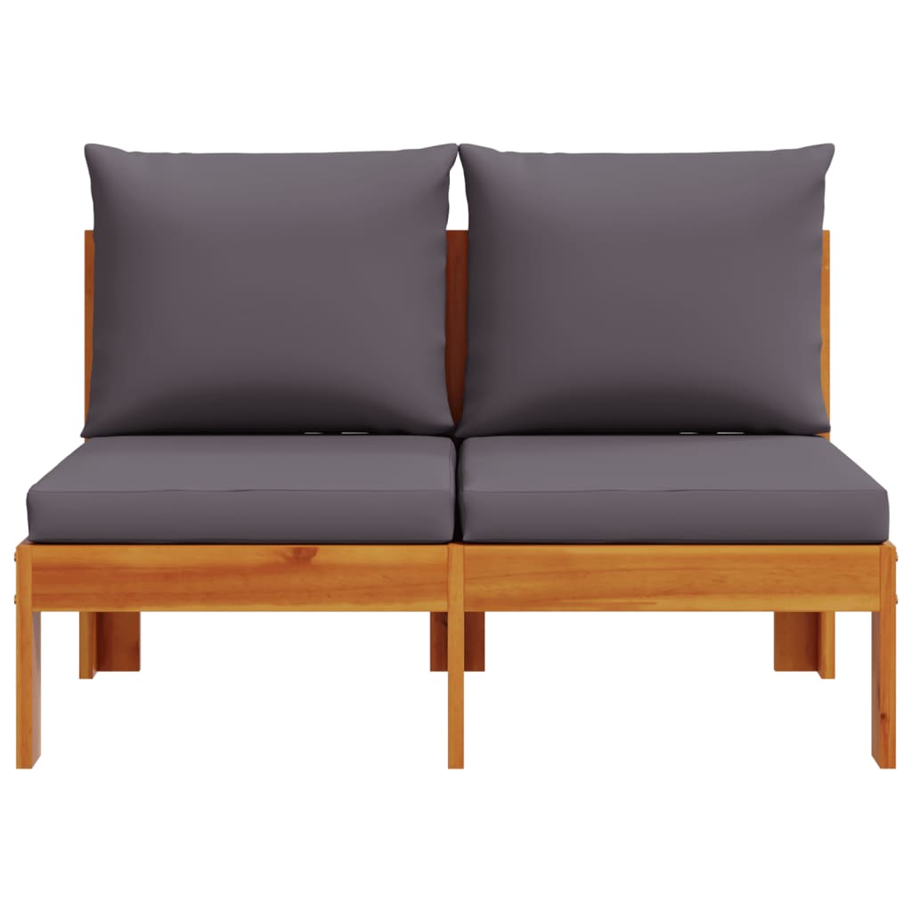 Outdoor Garden Sofa 2-Seater, Armless Solid Acacia Wood with Cushions