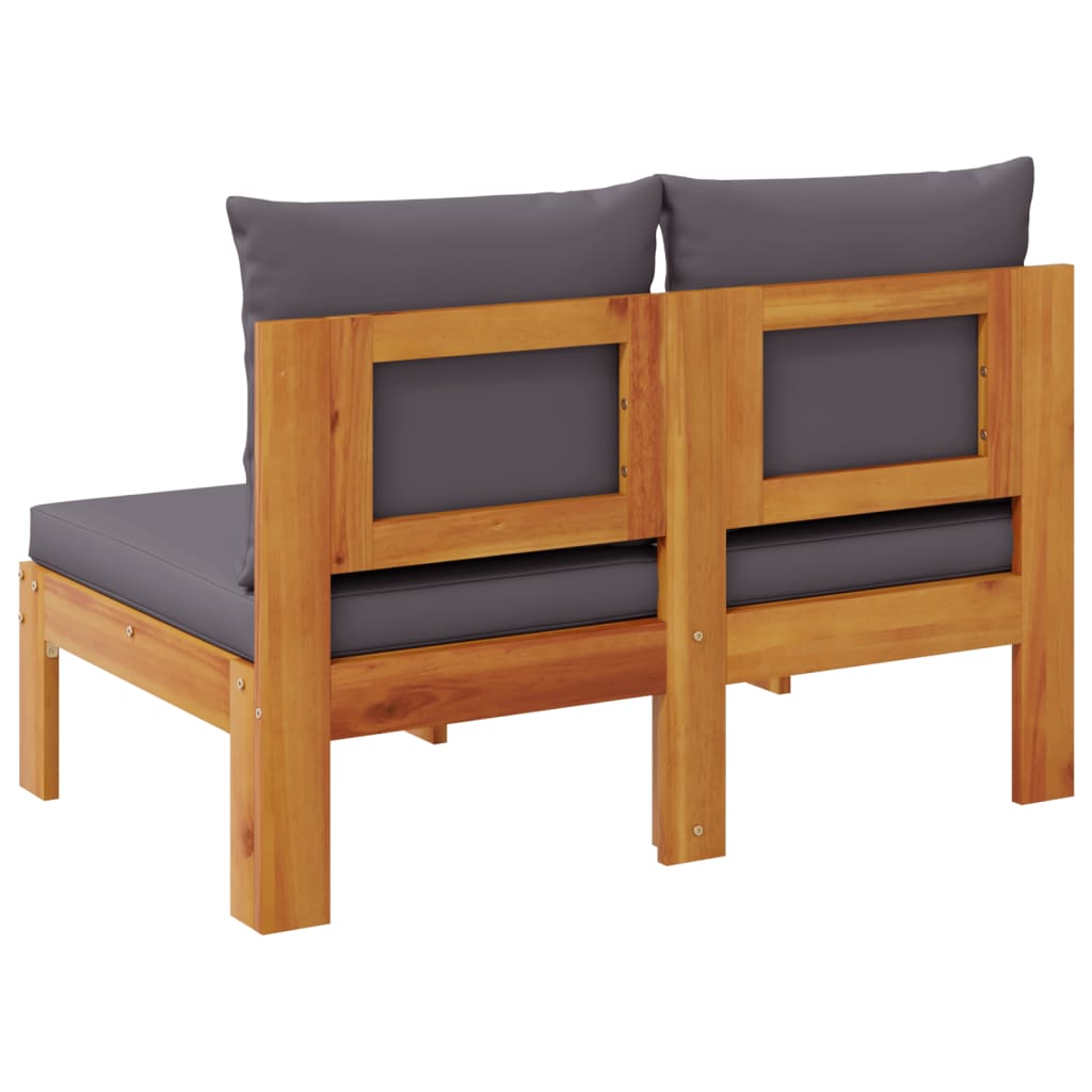 Outdoor Garden Sofa 2-Seater, Armless Solid Acacia Wood with Cushions
