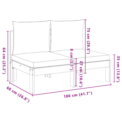 Outdoor Garden Sofa 2-Seater, Armless Solid Acacia Wood with Cushions