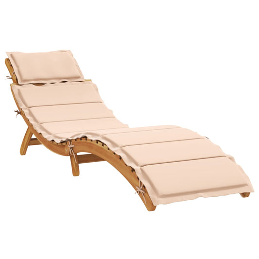 Beige Acacia Wood Sun Lounger with Cushion - Stylish & Durable