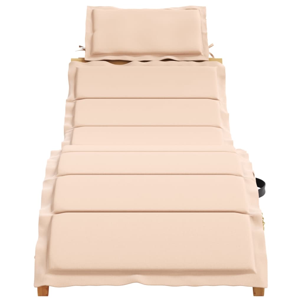 Beige Acacia Wood Sun Lounger with Cushion - Stylish & Durable