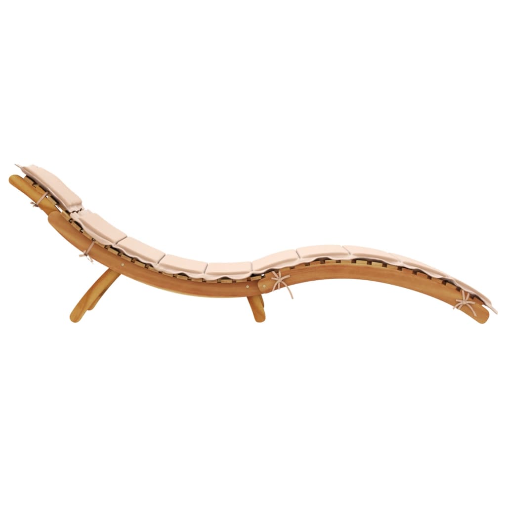 Beige Acacia Wood Sun Lounger with Cushion - Stylish & Durable
