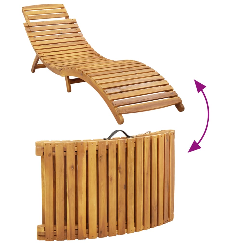 Beige Acacia Wood Sun Lounger with Cushion - Stylish & Durable