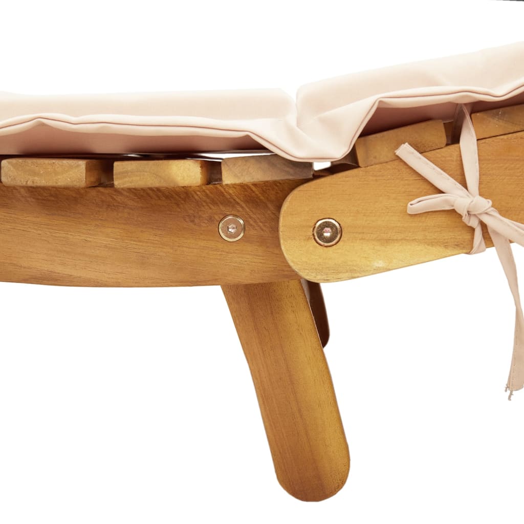 Beige Acacia Wood Sun Lounger with Cushion - Stylish & Durable