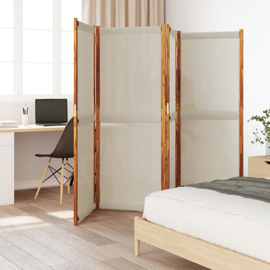 Elegant 4-Panel Room Divider, Light Grey Fabric, 280x180 cm