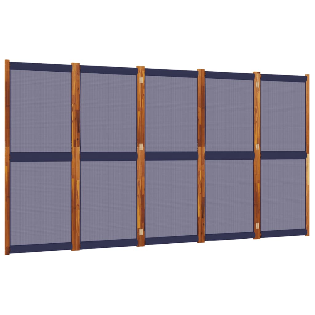 Dark Blue Fabric 5-Panel Room Divider, 350x180 cm