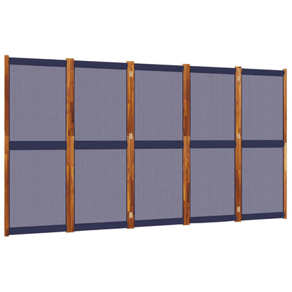 Dark Blue Fabric 5-Panel Room Divider, 350x180 cm