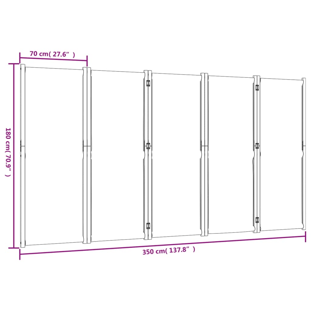 Dark Blue Fabric 5-Panel Room Divider, 350x180 cm