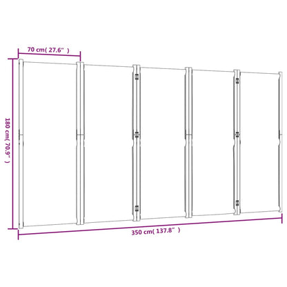 Dark Blue Fabric 5-Panel Room Divider, 350x180 cm