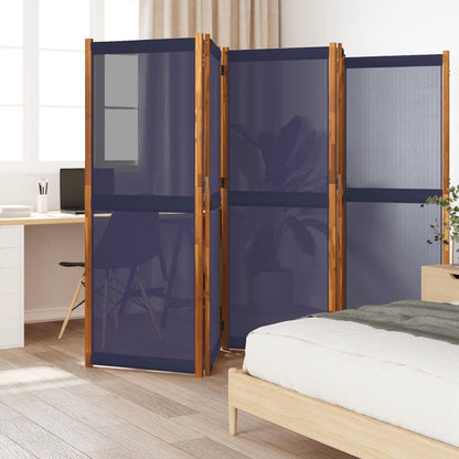 Dark Blue Fabric 5-Panel Room Divider, 350x180 cm