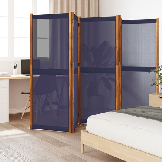 Dark Blue Fabric 5-Panel Room Divider, 350x180 cm