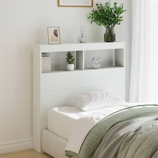 LED Headboard Cabinet White 100x17x102 cm - Sleek Storage Solution