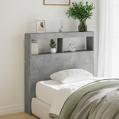 LED Headboard Cabinet, Concrete Grey, 100x17x102 cm - Modern Design