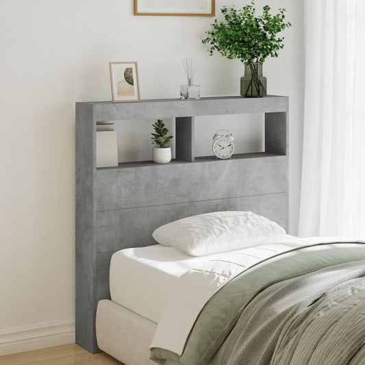 LED Headboard Cabinet, Concrete Grey, 100x17x102 cm - Modern Design