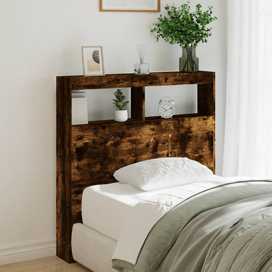 LED Smoked Oak Headboard Cabinet - 100x17x102 cm, Stylish Storage