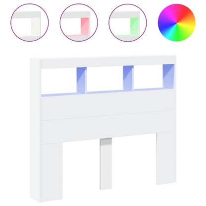 LED White Headboard Cabinet, Wood, 120x17x102 cm