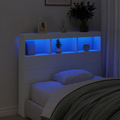 LED White Headboard Cabinet, Wood, 120x17x102 cm