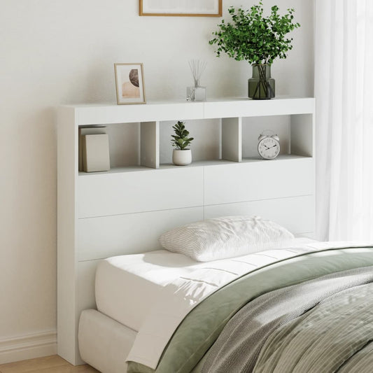 LED White Headboard Cabinet, Wood, 120x17x102 cm
