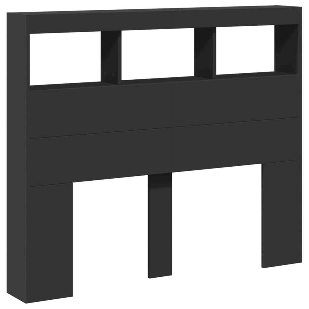 Contemporary Black LED Headboard Cabinet, 120x17x102 cm - Stylish Storage