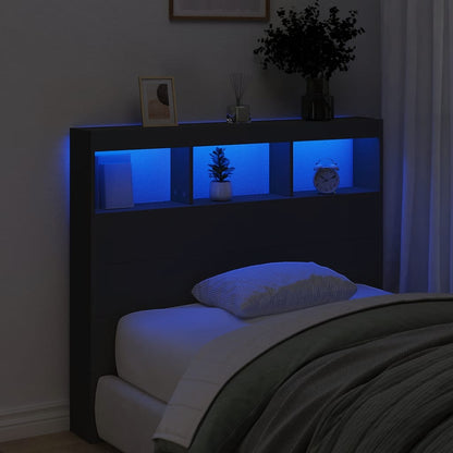 Contemporary Black LED Headboard Cabinet, 120x17x102 cm - Stylish Storage