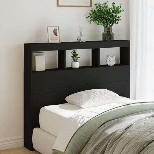 Contemporary Black LED Headboard Cabinet, 120x17x102 cm - Stylish Storage