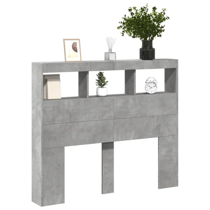 LED Headboard Cabinet - Concrete Grey, 120x17x102 cm