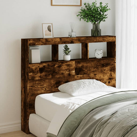 LED Headboard Cabinet, Smoked Oak, 120x17x102 cm