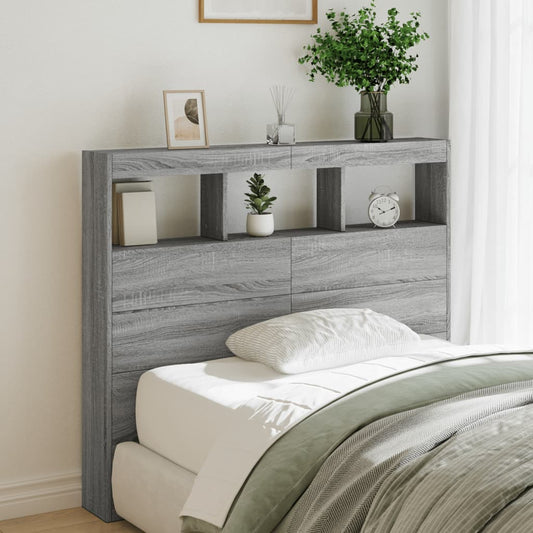 LED Grey Sonoma Headboard Cabinet - 120x17x102 cm, Stylish Storage