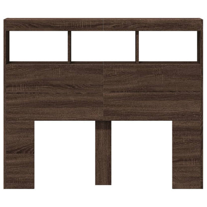 LED-Enhanced Brown Oak Headboard Cabinet, 120x17x102 cm