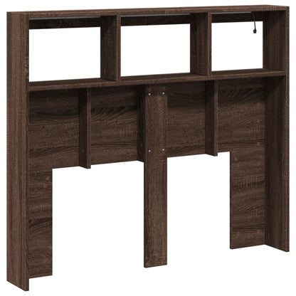 LED-Enhanced Brown Oak Headboard Cabinet, 120x17x102 cm