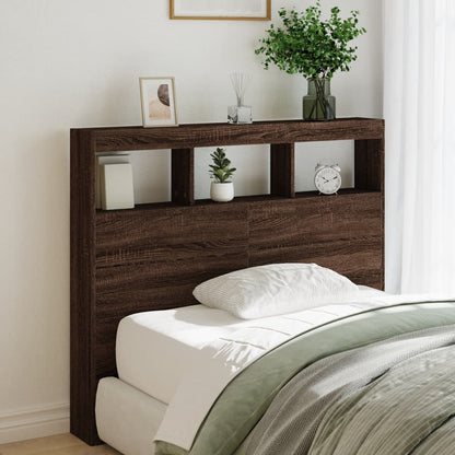 LED-Enhanced Brown Oak Headboard Cabinet, 120x17x102 cm