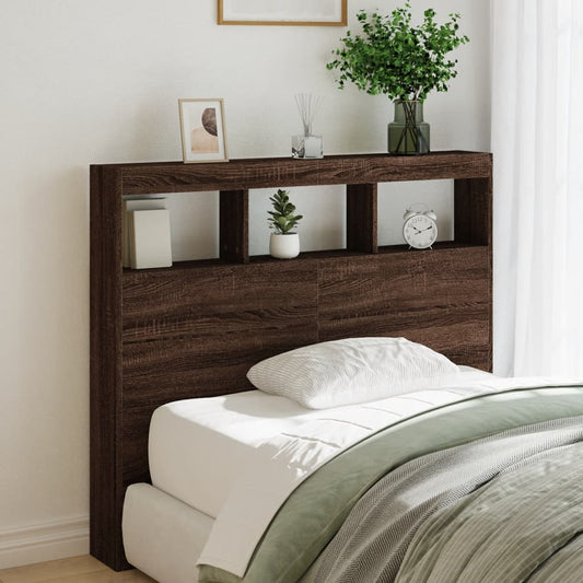 LED-Enhanced Brown Oak Headboard Cabinet, 120x17x102 cm