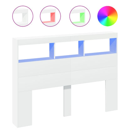 White LED Headboard Cabinet, 140x17x102 cm - Sleek & Modern Design