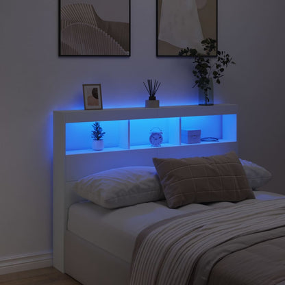 White LED Headboard Cabinet, 140x17x102 cm - Sleek & Modern Design
