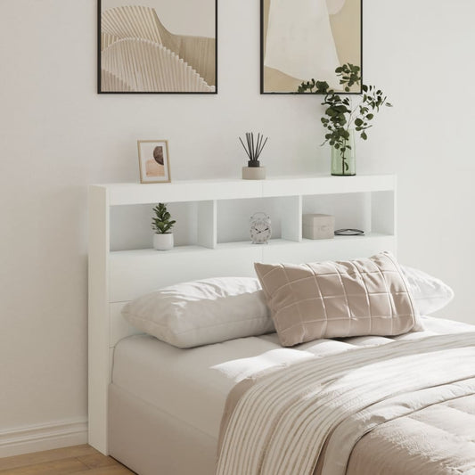 White LED Headboard Cabinet, 140x17x102 cm - Sleek & Modern Design