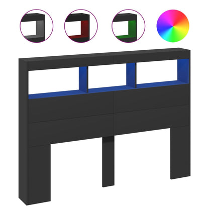 Black LED Headboard Cabinet - Sleek Storage 140x17x102 cm