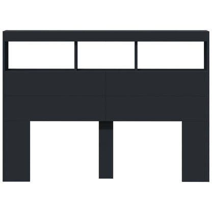 Black LED Headboard Cabinet - Sleek Storage 140x17x102 cm