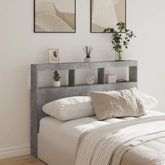 LED Concrete Grey Headboard Cabinet, 140x17x102 cm