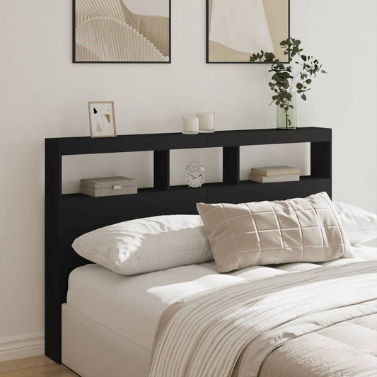 LED Black Headboard Cabinet 160x17x102 cm - Sleek & Modern Design