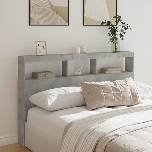 Concrete Grey LED Headboard Cabinet 160x17x102 cm