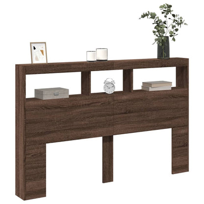 LED Headboard Cabinet - Brown Oak, 160x17x102 cm, Modern Elegance