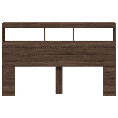 LED Headboard Cabinet - Brown Oak, 160x17x102 cm, Modern Elegance