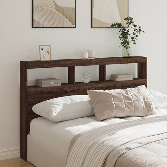 LED Headboard Cabinet - Brown Oak, 160x17x102 cm, Modern Elegance
